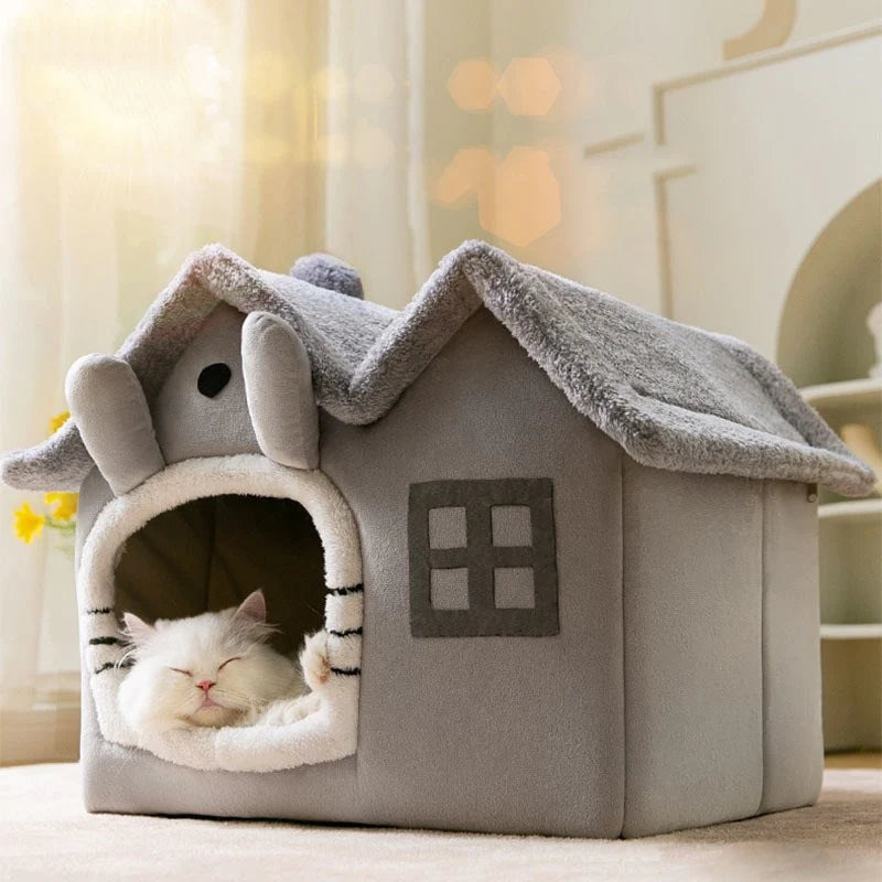 PurrNest Plush Cottage – Detachable Roof Pet House