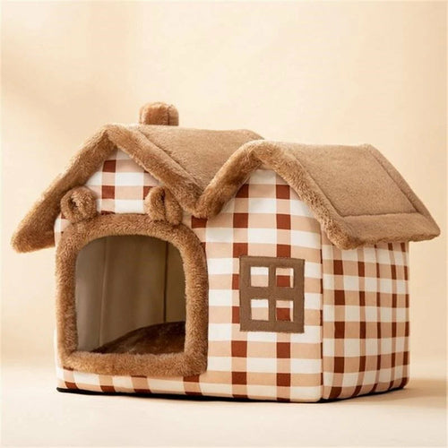 PurrNest Plush Cottage – Detachable Roof Pet House