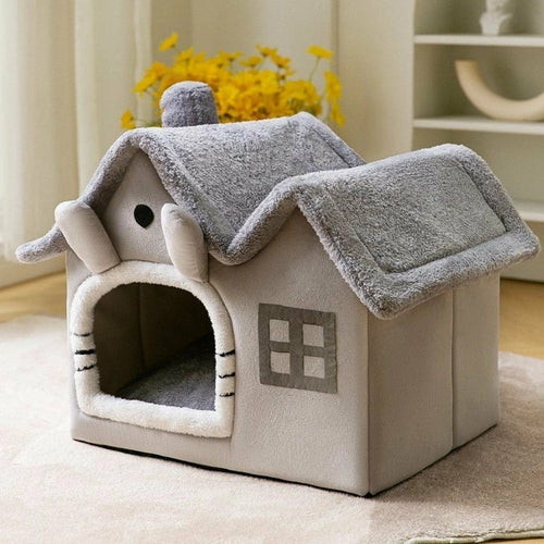 PurrNest Plush Cottage – Detachable Roof Pet House