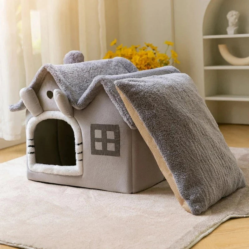 PurrNest Plush Cottage – Detachable Roof Pet House