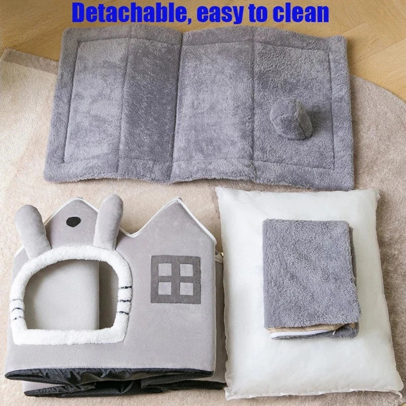 PurrNest Plush Cottage – Detachable Roof Pet House