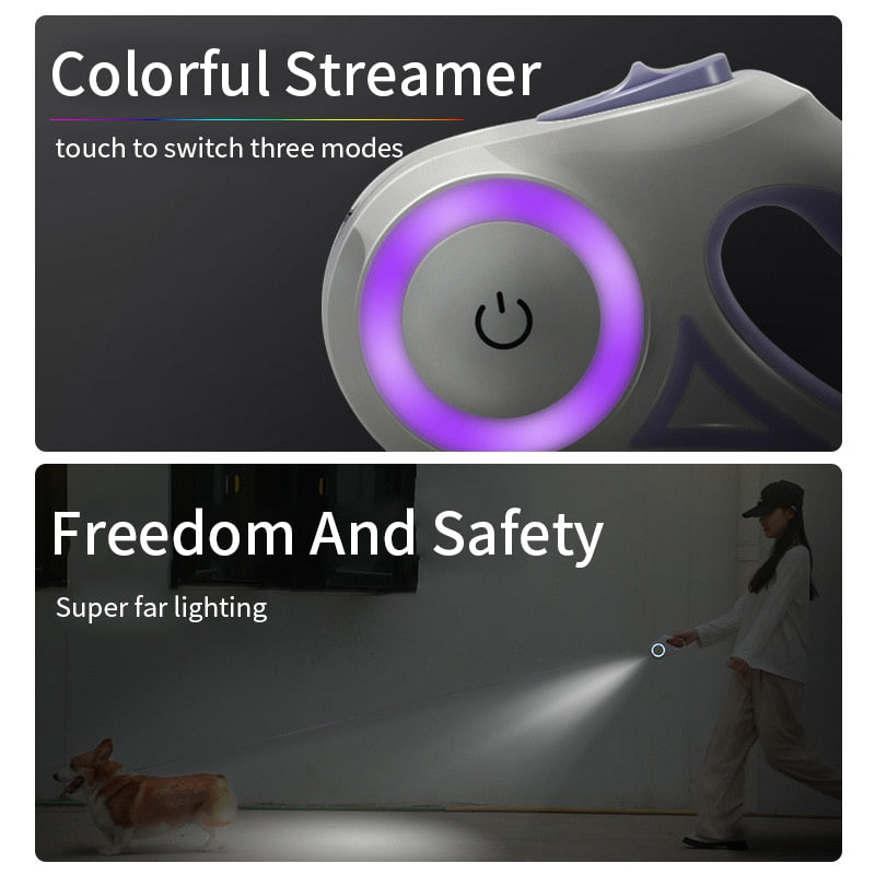 GlowLead Automatic Retractable Dog Leash with LED